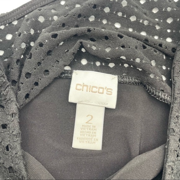 Chico’s Black Top Size 2 3/4 Sleeve Flowy Black Shirt Drape Blouse Flattering - Picture 6 of 7